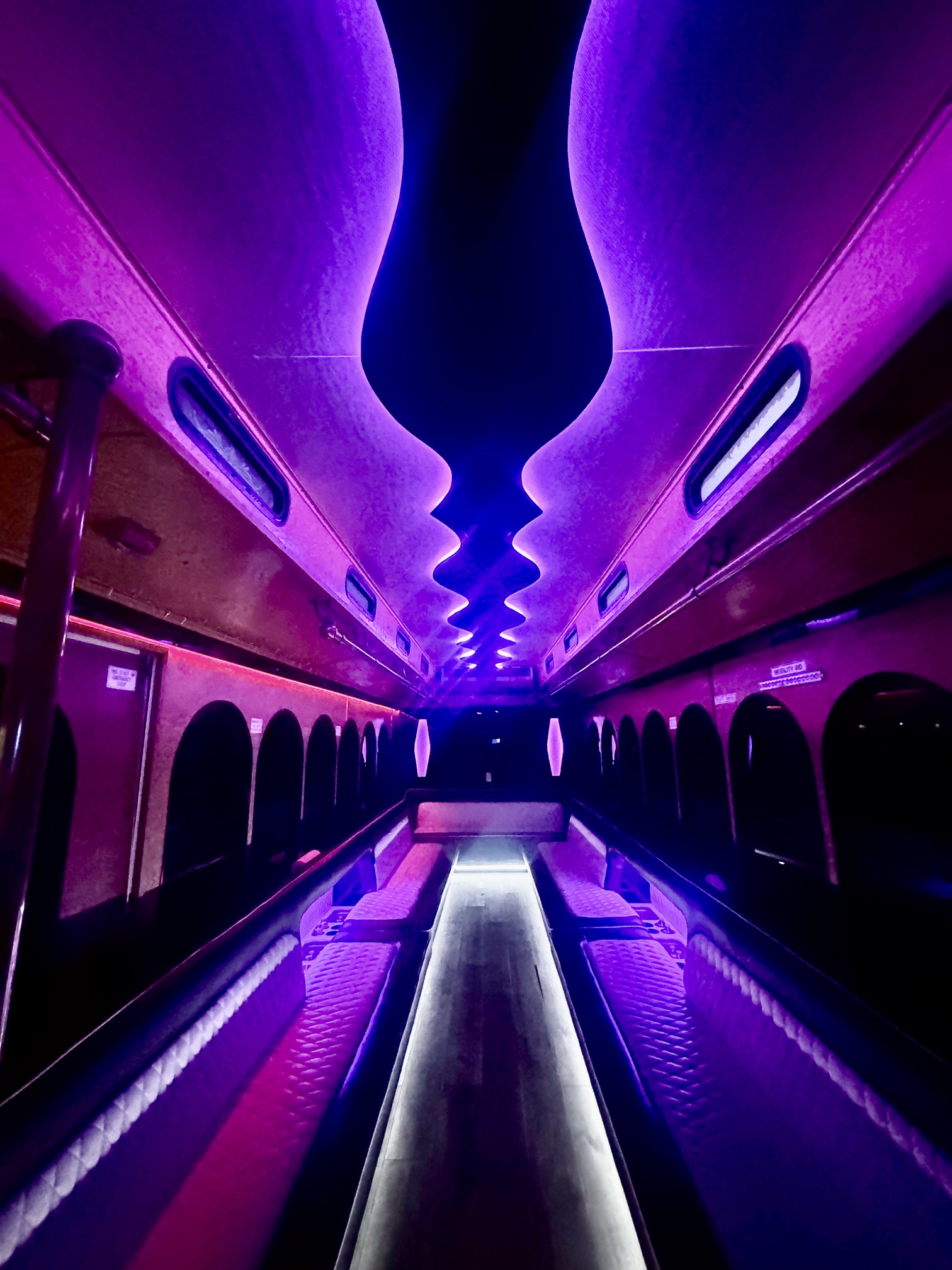 Party bus interior with LED lighting